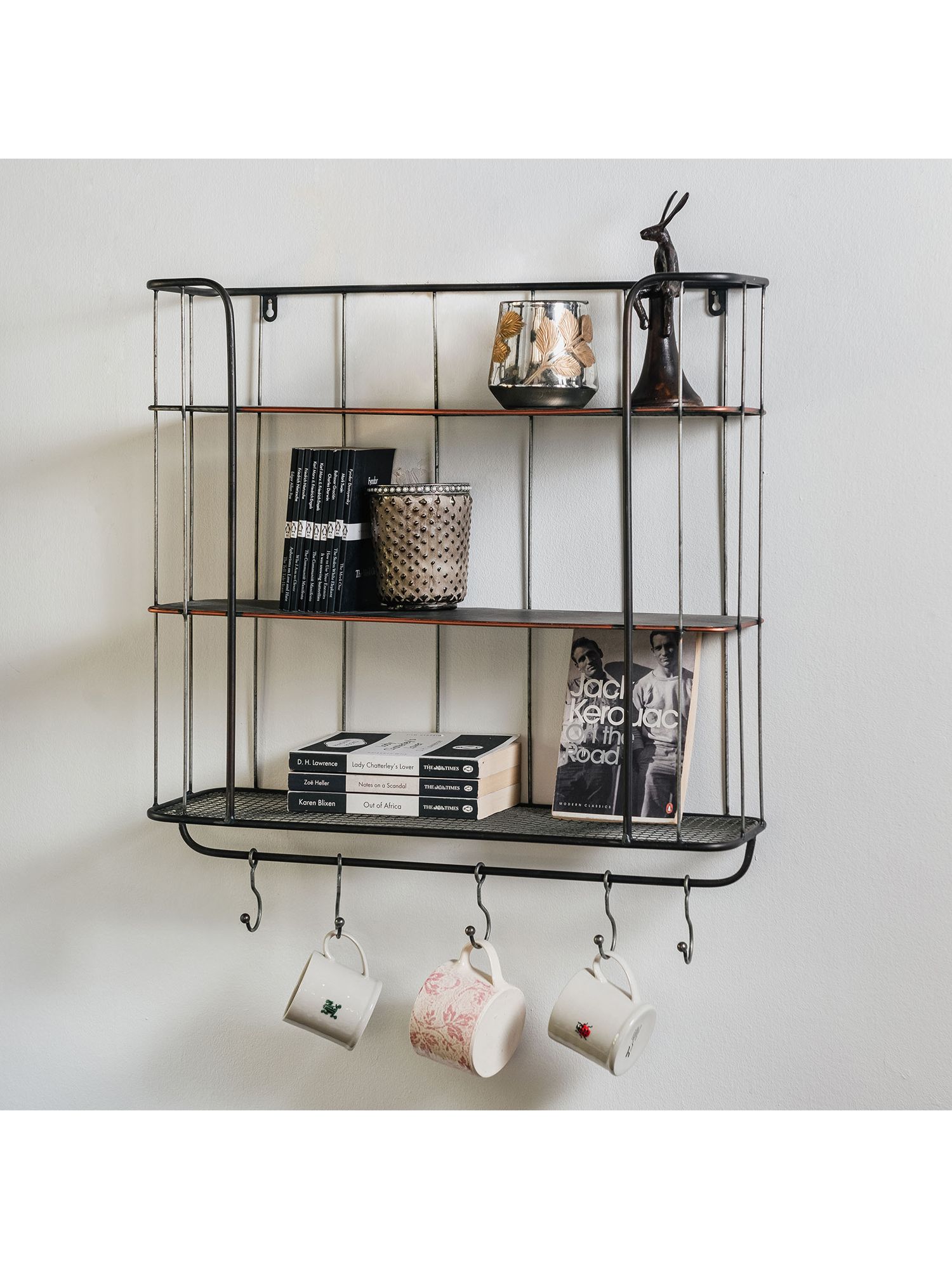 Photo of One.world granville wall-mounted metal shelf unit with hooks 58 x 60cm metallic