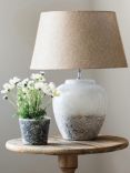One.World Birkdale Rounded Terracotta Stone Base Linen Shade Table Lamp, Stone