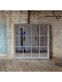 One.World Wilton Rectangular Wood Window Wall Mirror, 120 x 120cm, Grey