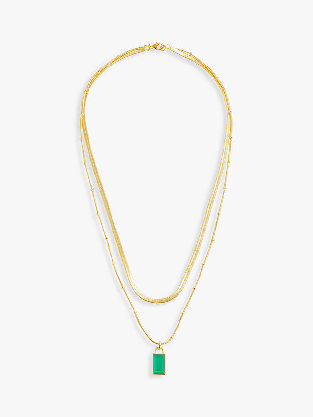 John Lewis Gemstones Layered Chain Pendant Necklace, Gold/Green Agate
