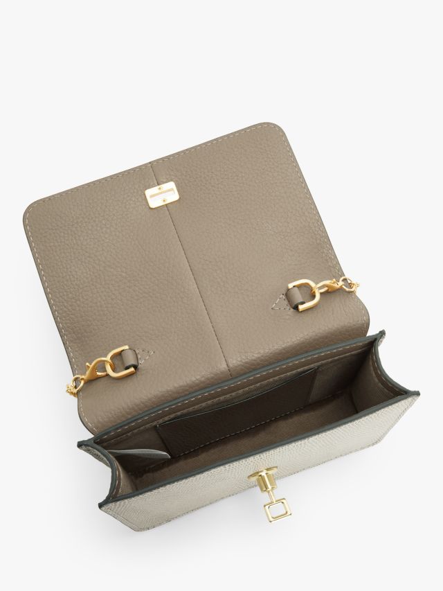 John Lewis Mini Leather Flap Over Cross Body Bag, Taupe Lizard