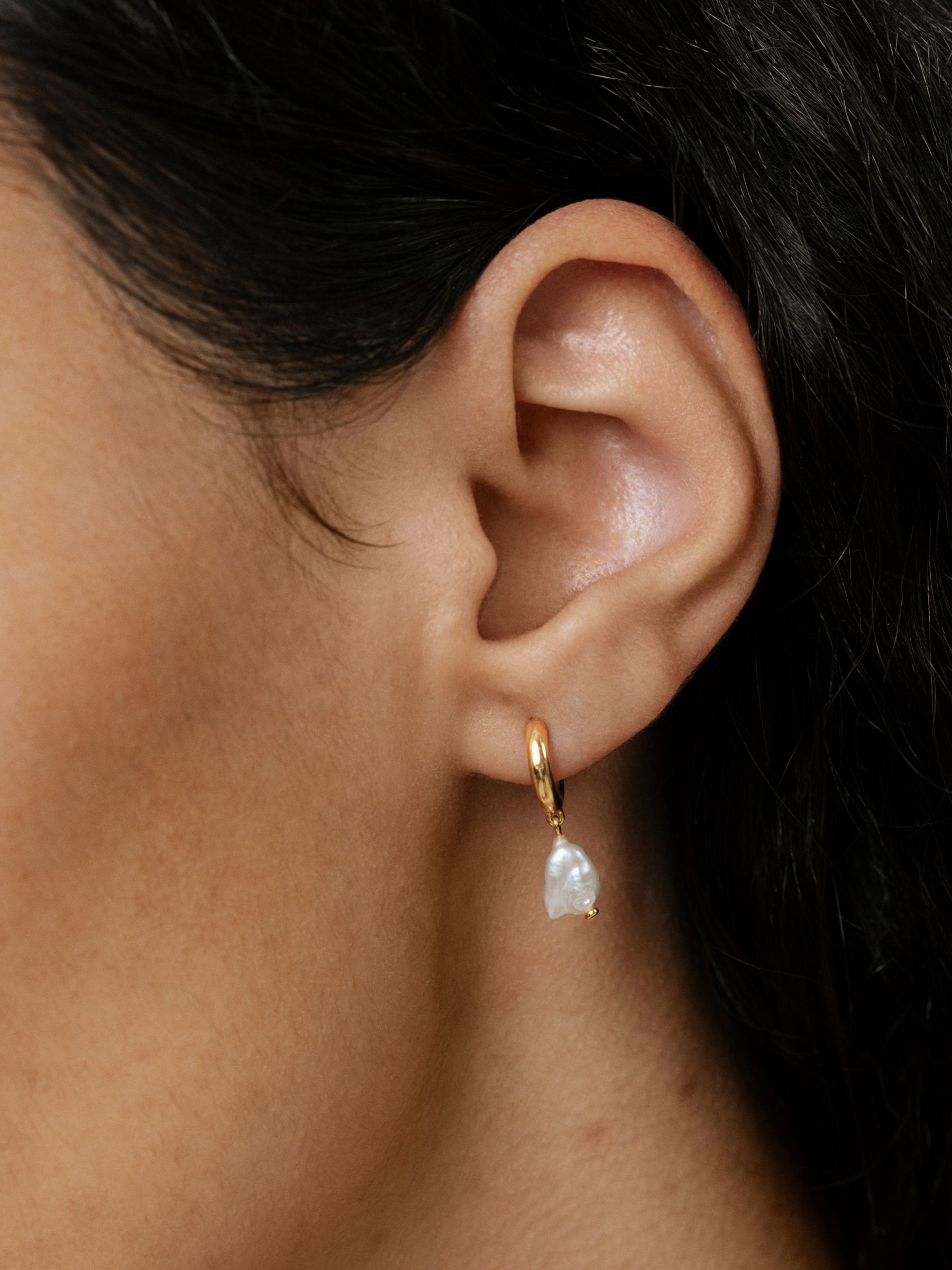 Buy Monica Vinader Nura Keshi Pearl Open Hoop Drop Earrings, Gold/White Online at johnlewis.com