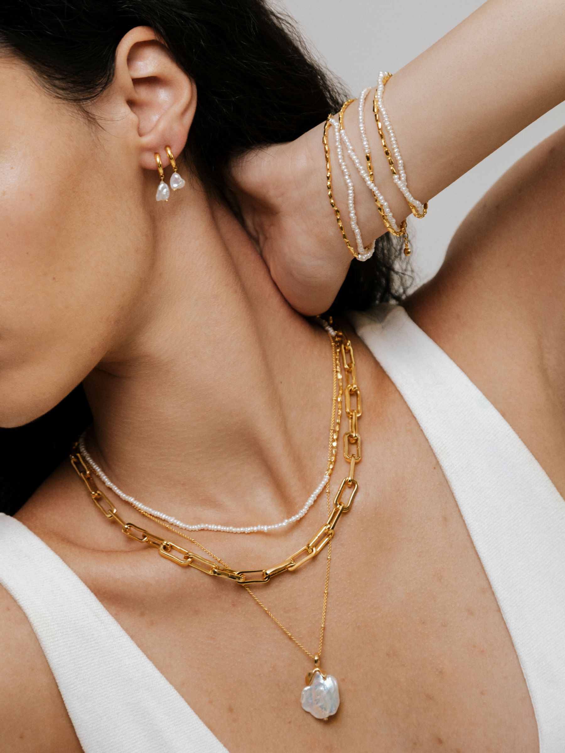 Buy Monica Vinader Nura Keshi Pearl Open Hoop Drop Earrings, Gold/White Online at johnlewis.com