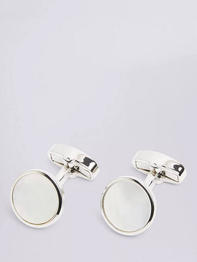 Moss Bros. Mother of Pearl Cufflinks, Silver/White