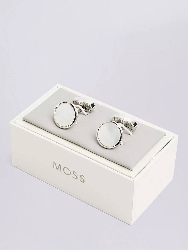 Moss Bros. Mother of Pearl Cufflinks, Silver/White
