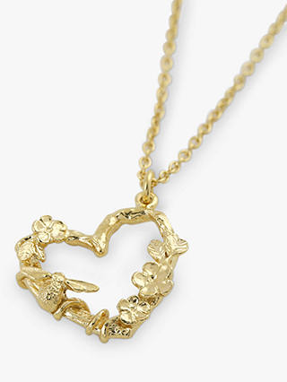 Alex Monroe Floral Heart & Baby Bee Pendant Necklace, Gold