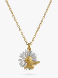 Alex Monroe Daisy & Baby Bee Pendant Necklace, Gold/Silver