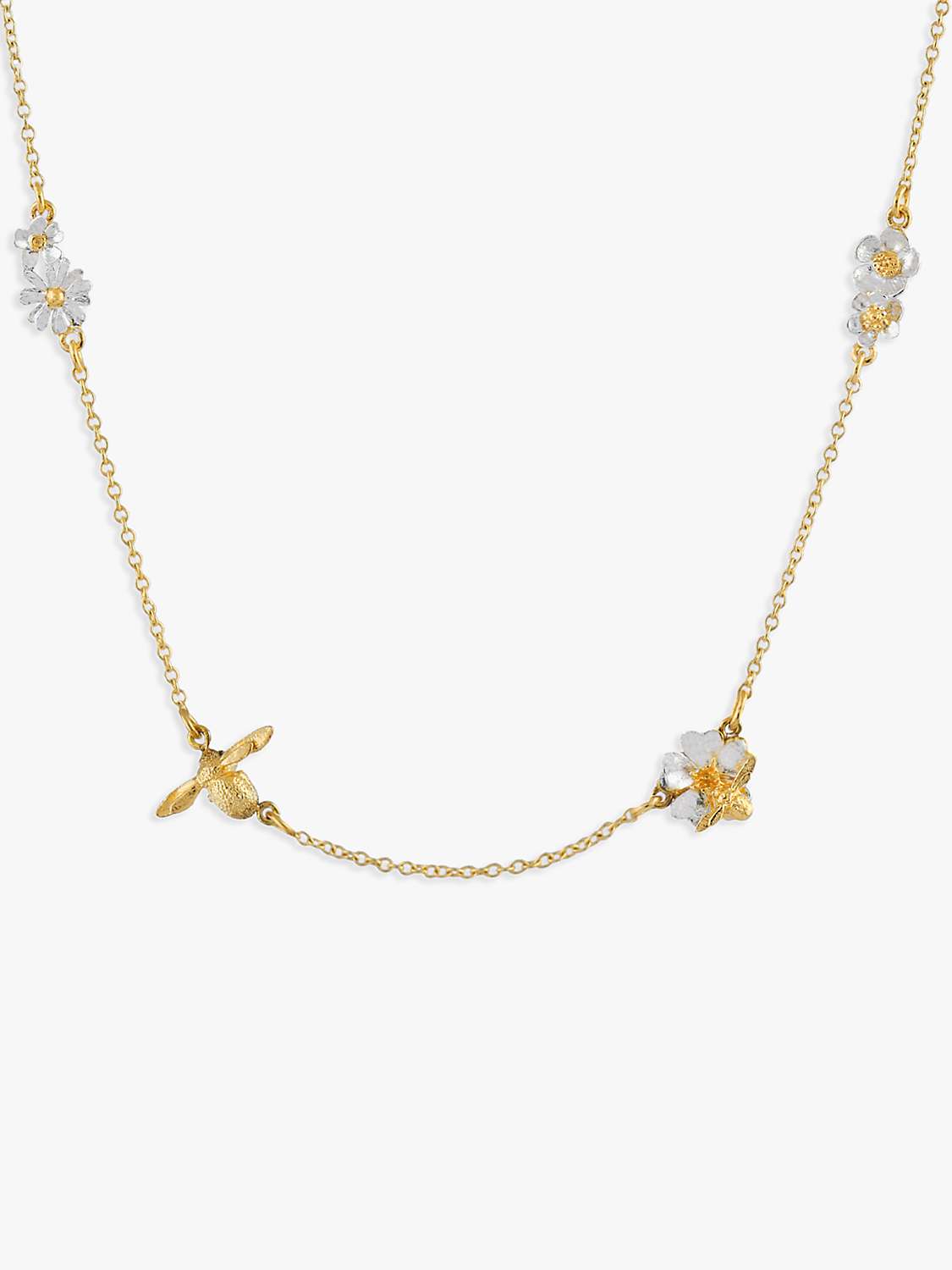 Buy Alex Monroe Floral & Baby Bee Chain Necklace, Gold/Silver Online at johnlewis.com