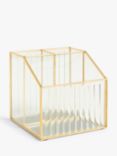 John Lewis Ribbed Glass Make Up Organiser, Gold/Clear