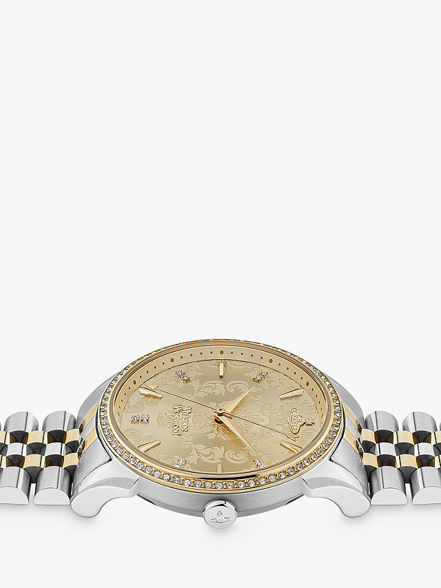 Vivienne Westwood VV208CPSG Women's The Wallace Swarovski Crystal Two-Tone Bracelet Strap Watch, Silver/Gold