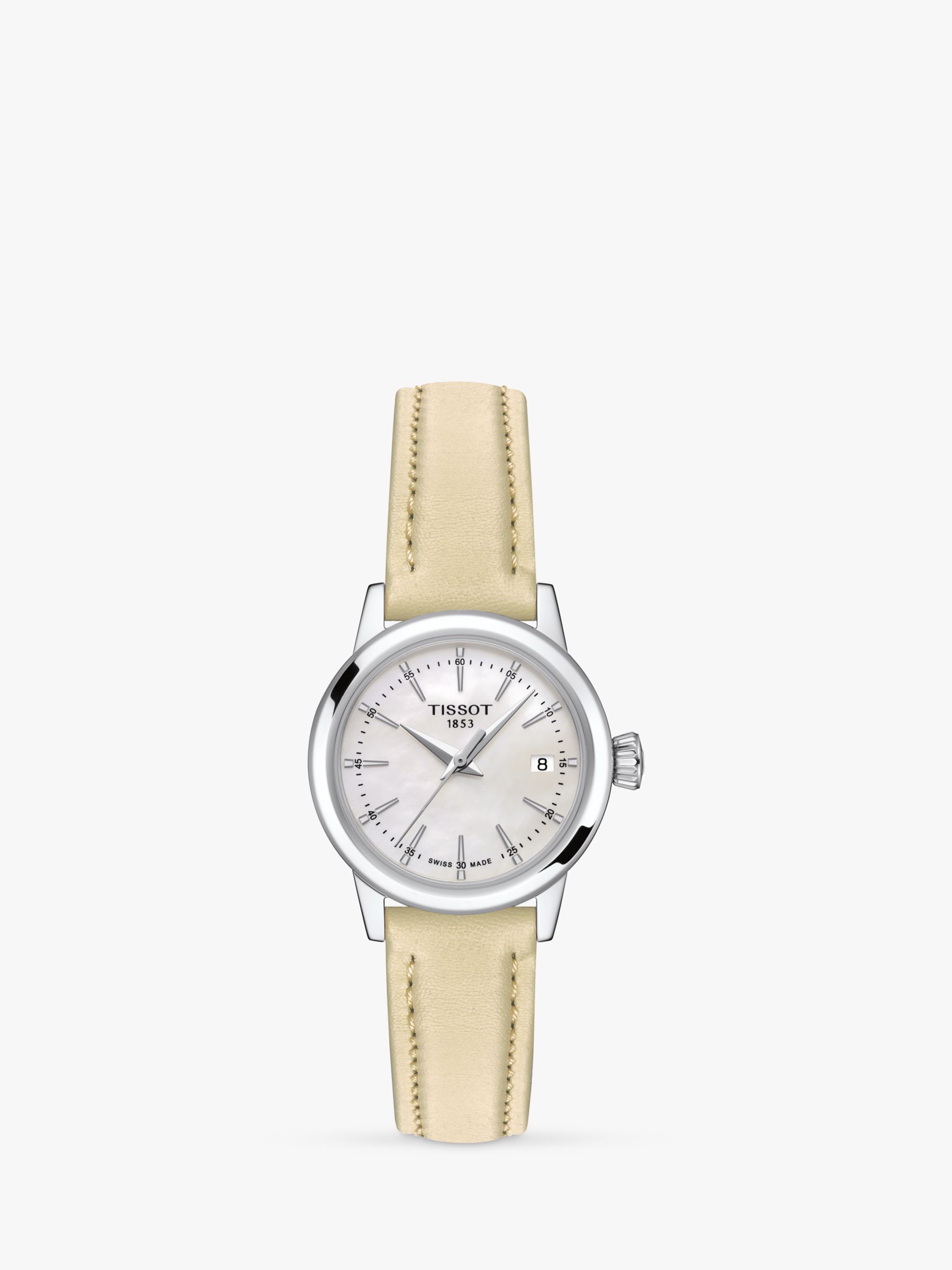 Tissot T1292101611100 Women's Classic Dream Date Leather Strap Watch, Beige/Silver