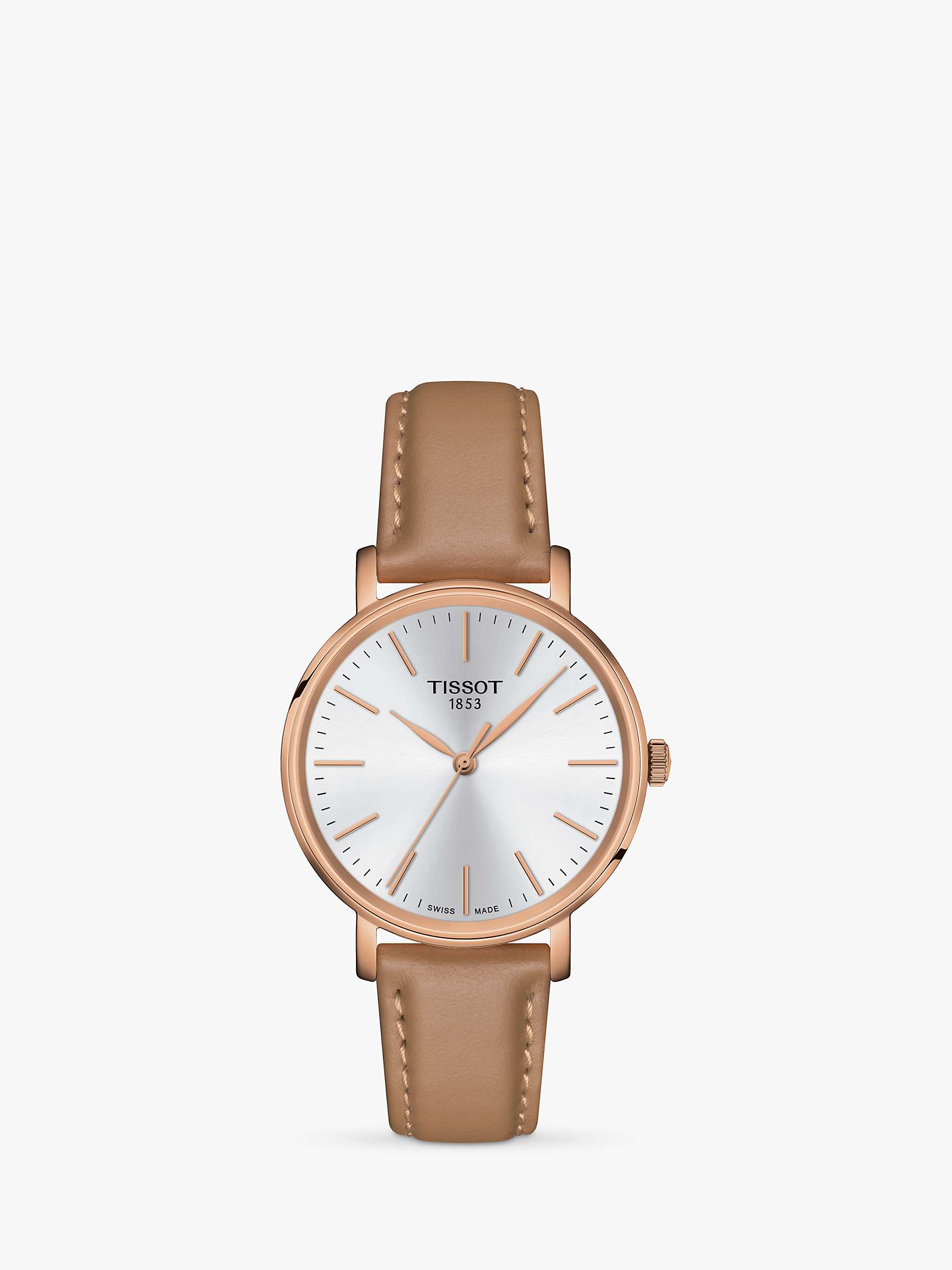 Buy Tissot T1432103601100 Women's Everytime Leather Strap Watch, Nude/Silver Online at johnlewis.com