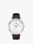 Tissot T0636101603700 Men's Tradition Date Leather Strap Watch, Brown/White