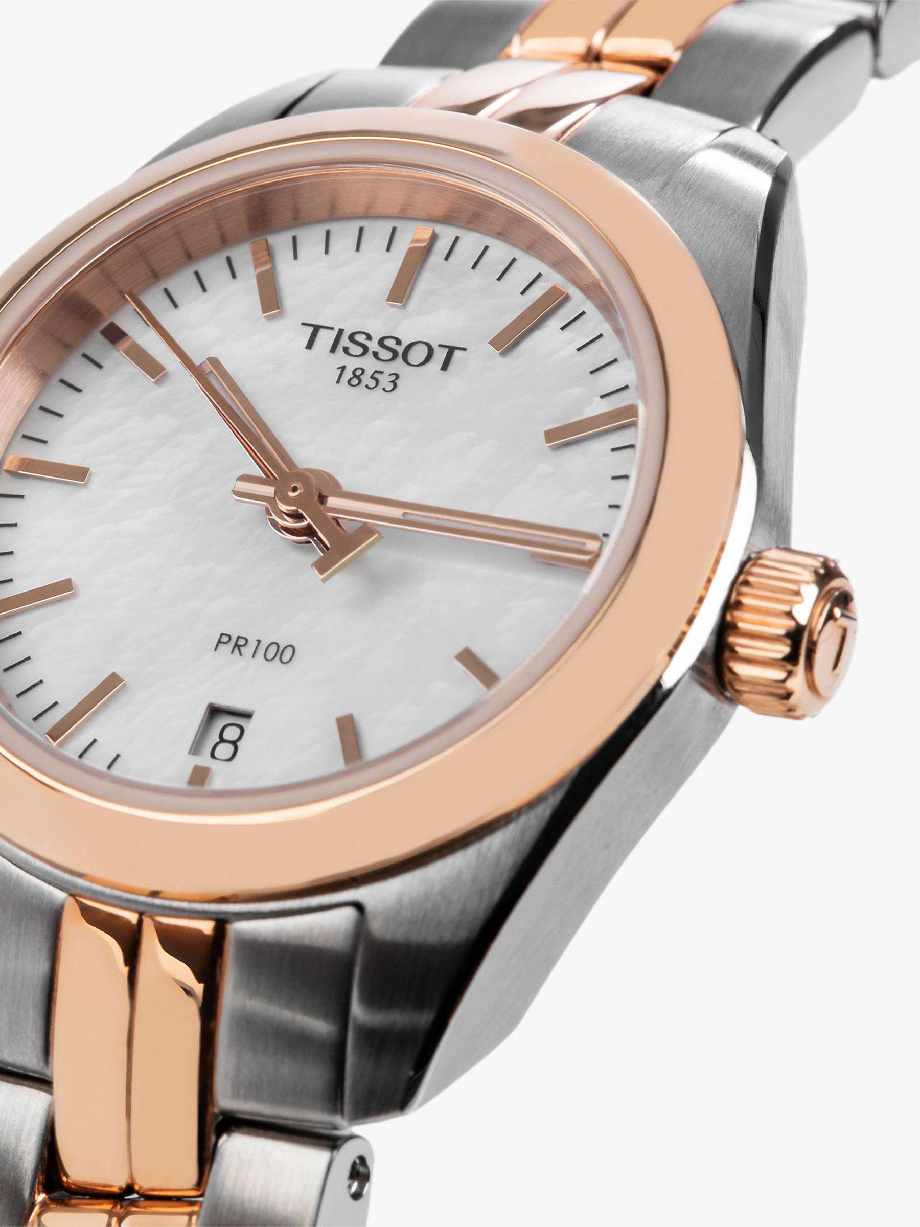 Buy Tissot T1010102211101 Women's PR 100 Date Bracelet Strap Watch, Silver/Rose Gold Online at johnlewis.com