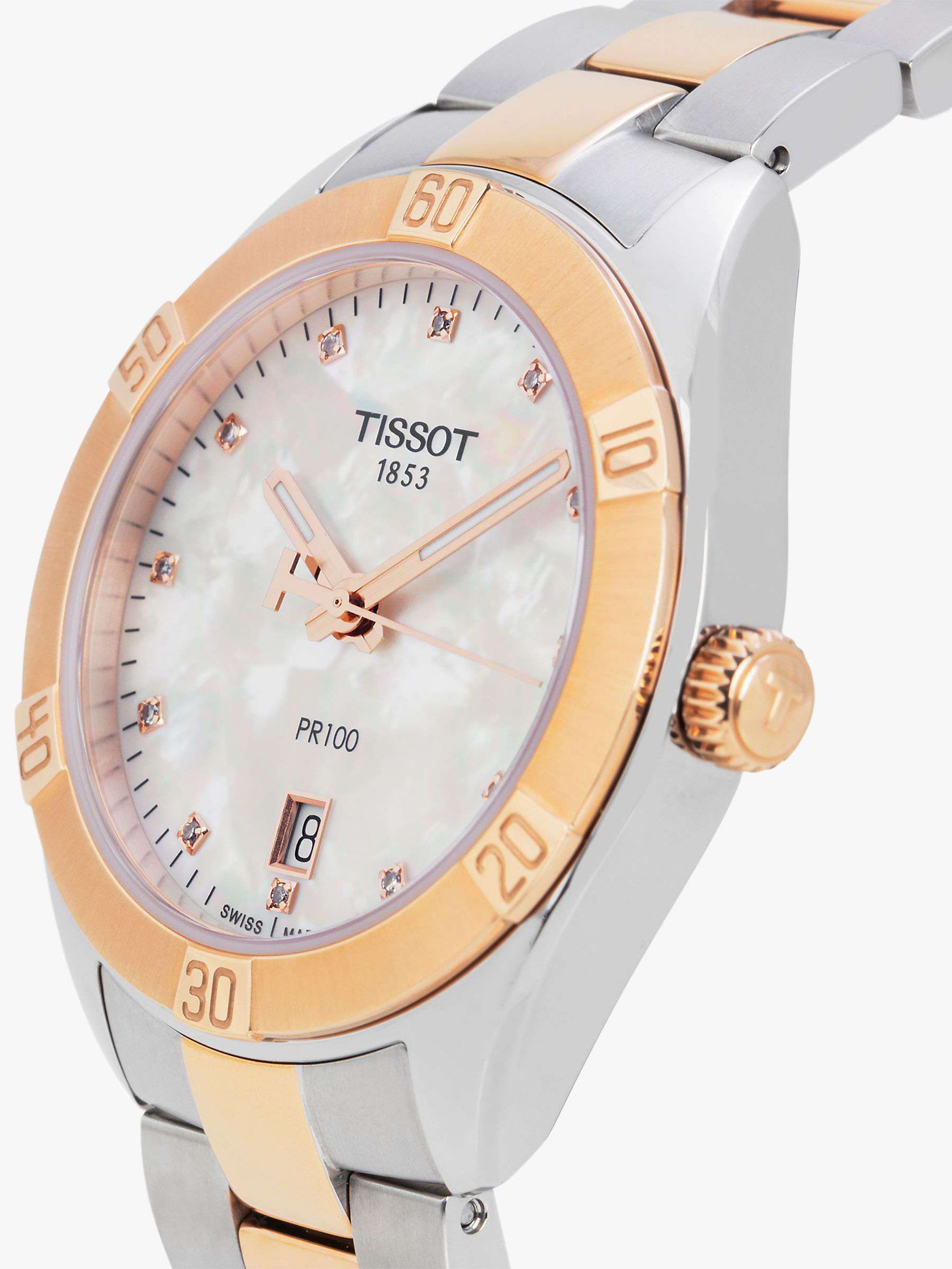 Buy Tissot T1019102211600 Women's PR 100 Sport Chic Diamond Date Bracelet Strap Watch, Rose Gold/Silver Online at johnlewis.com