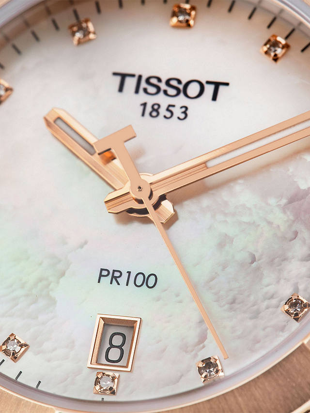 Tissot T1019102211600 Women's PR 100 Sport Chic Diamond Date Bracelet Strap Watch, Rose Gold/Silver
