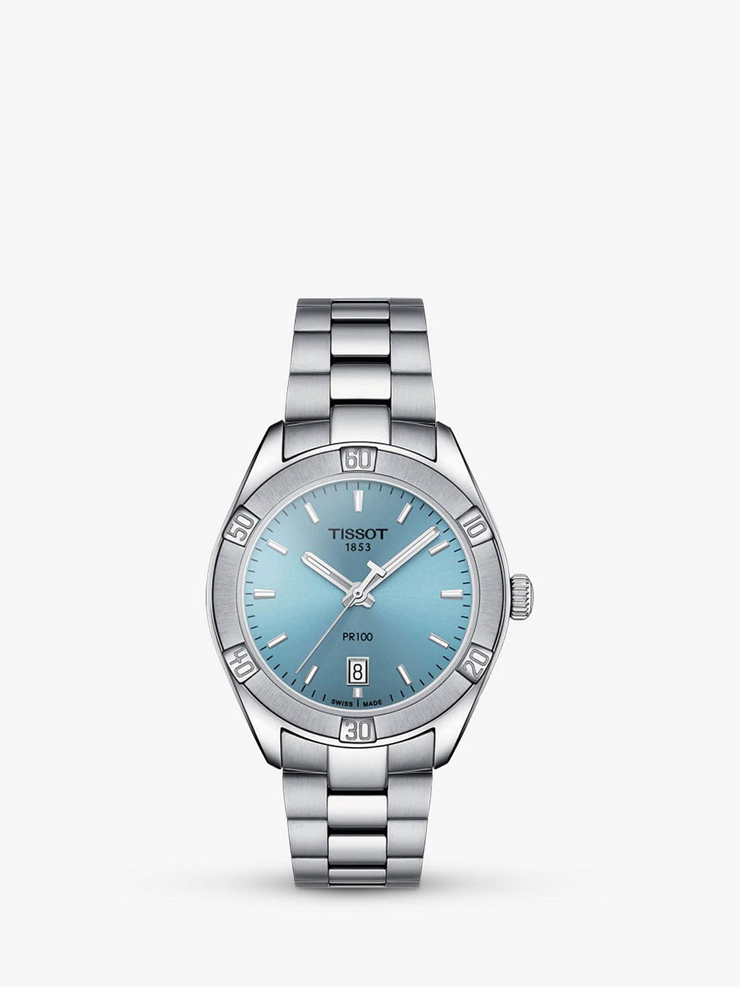 Tissot T1019101135100 Unisex PR 100 Date Bracelet Strap Watch, Silver/Blue