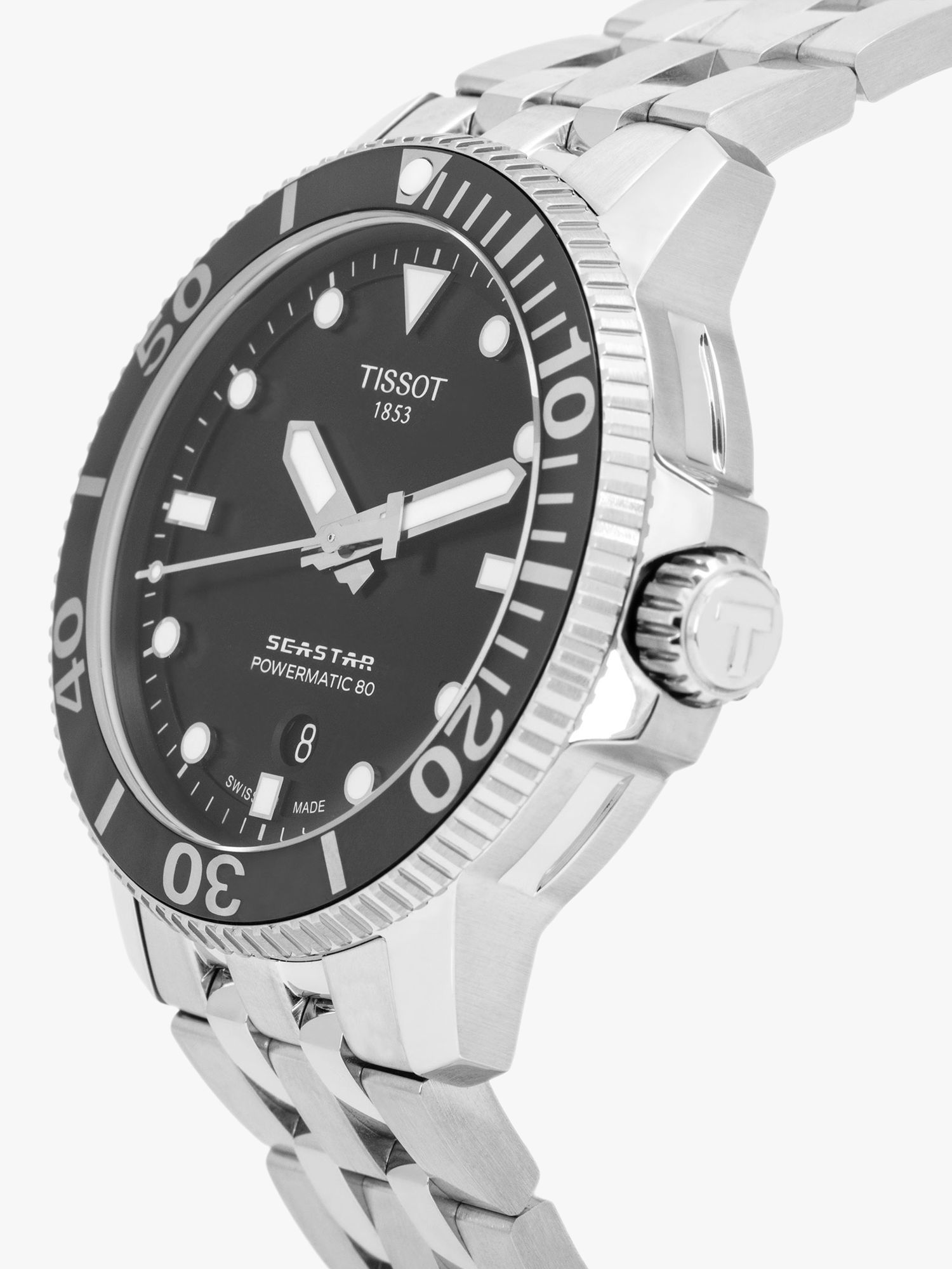 Buy Tissot T1204071105100 Men's Seastar Powermatic 80 Date Bracelet Strap Watch, Silver/Black Online at johnlewis.com