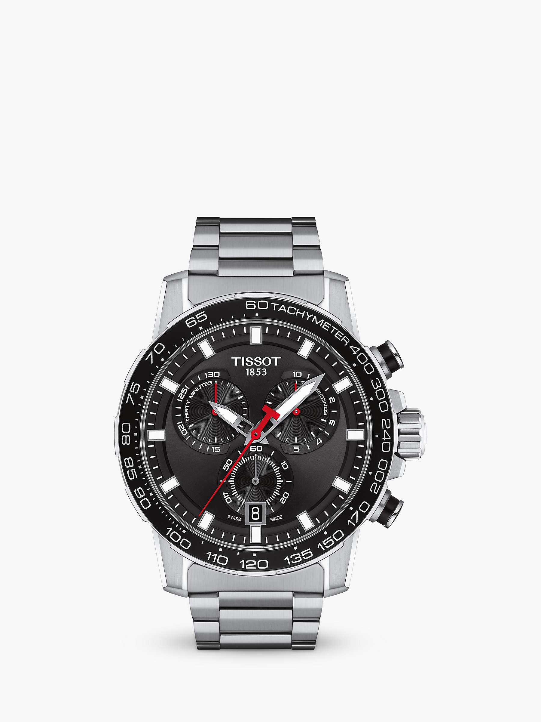 Buy Tissot T1256171105100 Men's Super Sport Chronograph Date Tachymeter Bracelet Strap Watch, Silver/Black Online at johnlewis.com