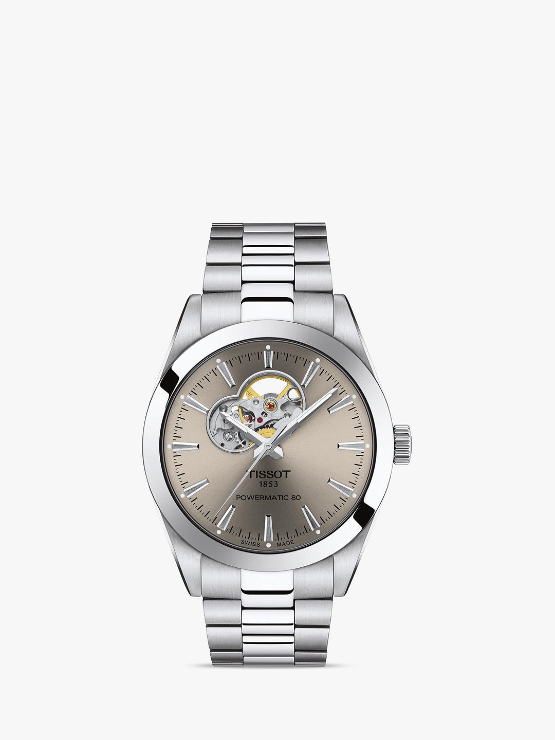 Tissot T1274071108100 Men's Gentleman Automatic Powermatic 80 Heartbeat Bracelet Strap Watch, Silver/Brown