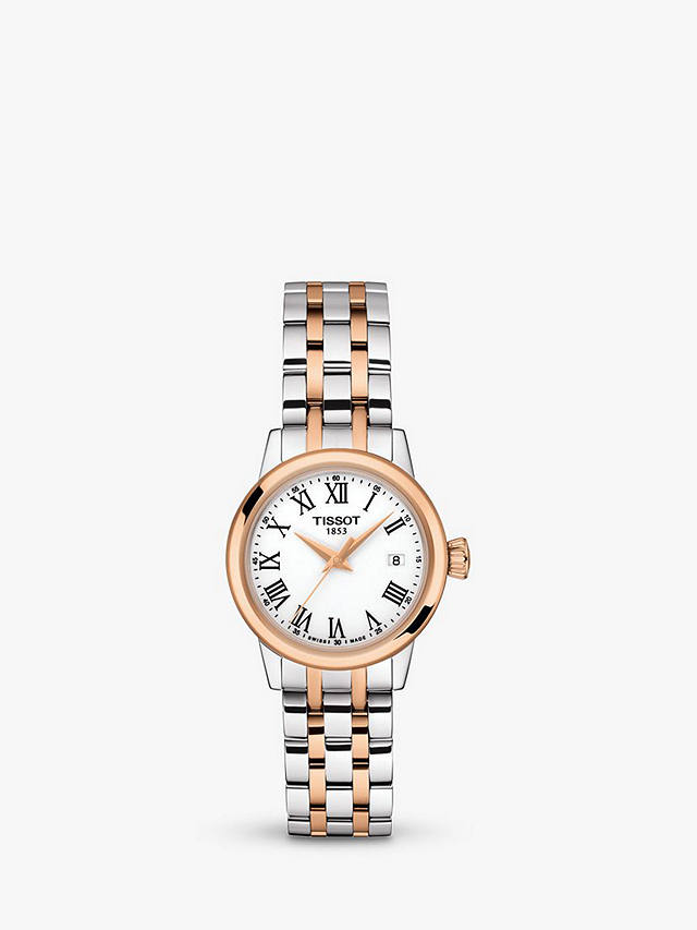 Tissot T1292102201300 Women's Classic Dream Date Two-Tone Bracelet Strap Watch, Silver/Rose Gold