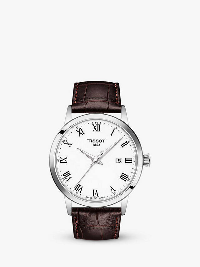 Tissot Men's Classic Dream Date Leather Strap Watch, Brown/White