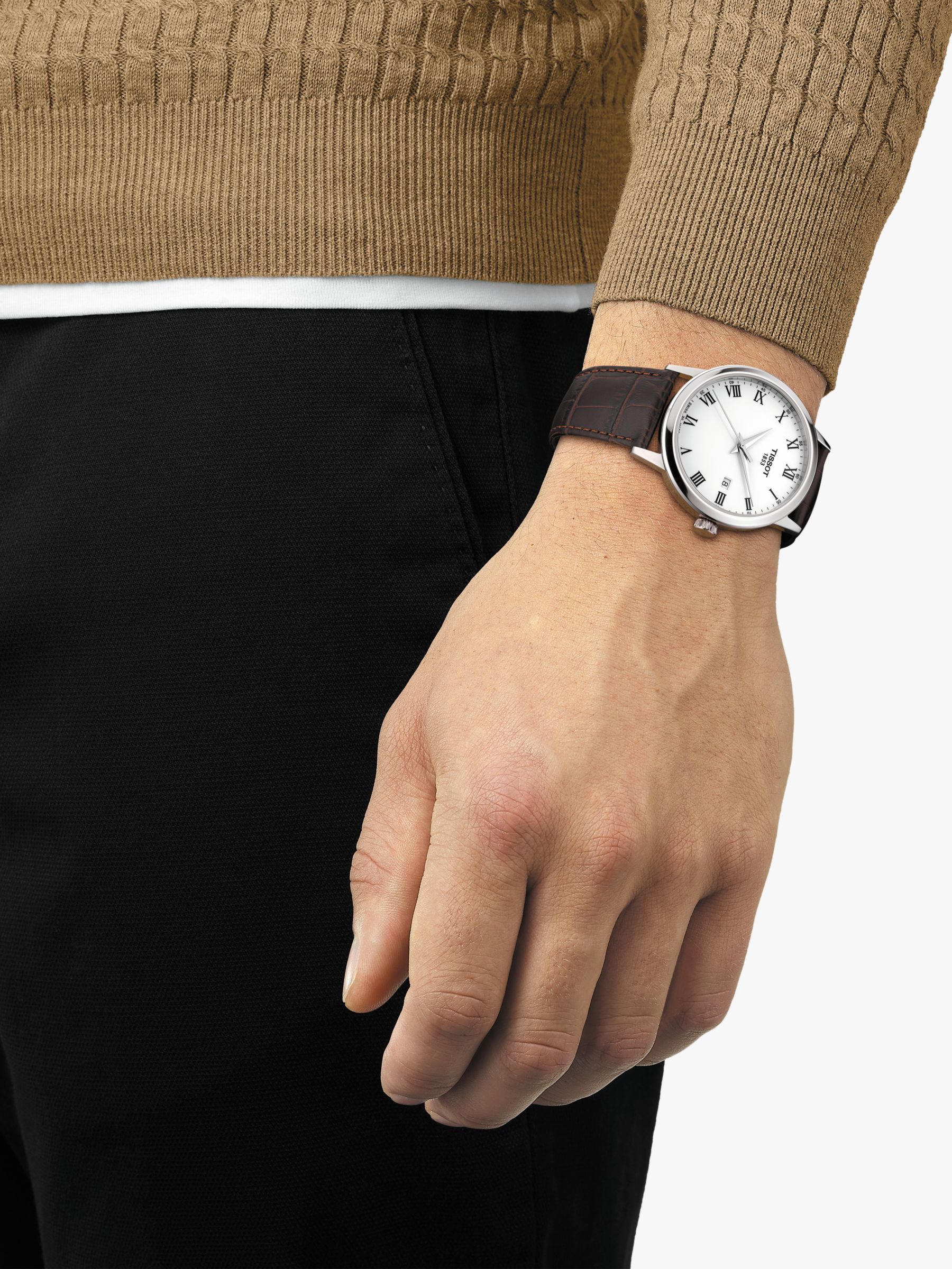 Tissot Men's Classic Dream Date Leather Strap Watch, Brown/White T1294101601300