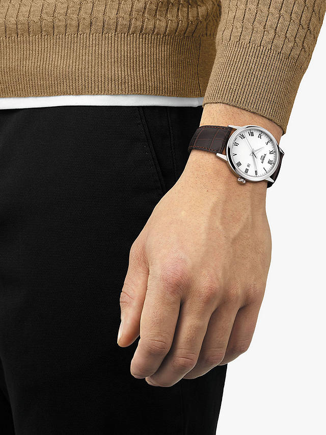 Tissot Men's Classic Dream Date Leather Strap Watch, Brown/White