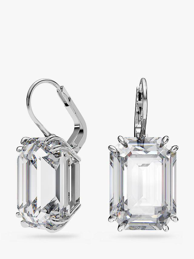 Swarovski Millenia Octagon Cut Crystal Drop Earrings, Silver/White at ...