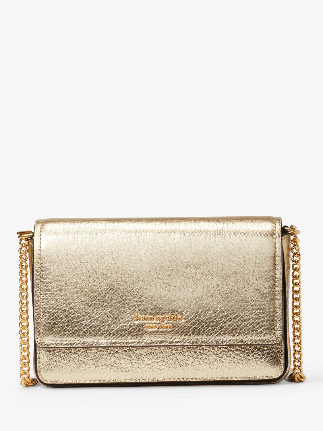 kate spade new york Leather Flapover Chain Cross Body Bag, Gold