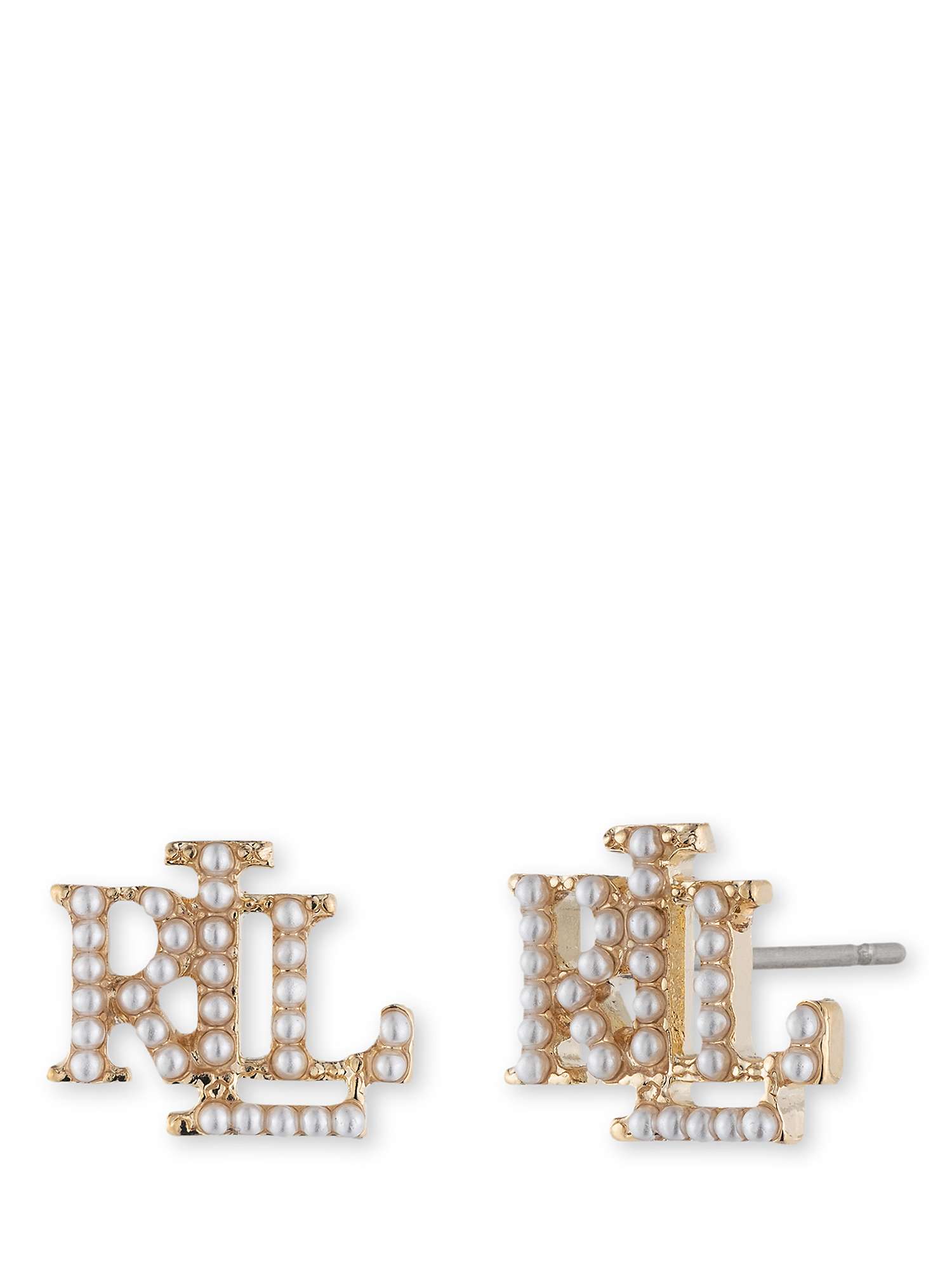 Buy Lauren Ralph Lauren Faux Pearl Logo Stud Earrings, Gold Online at johnlewis.com