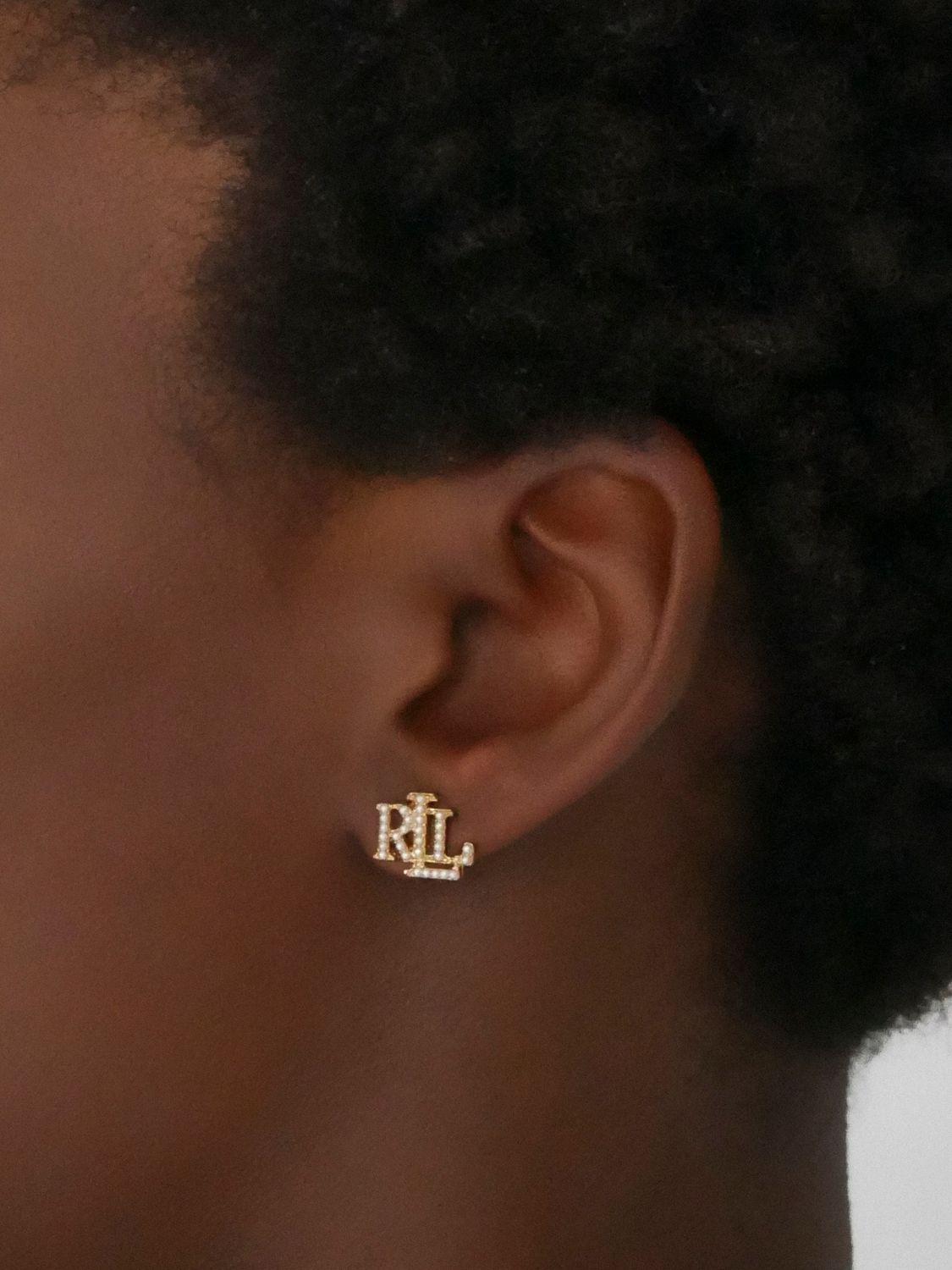 Lauren Ralph Lauren Faux Pearl Logo Stud Earrings, Gold at John Lewis ...