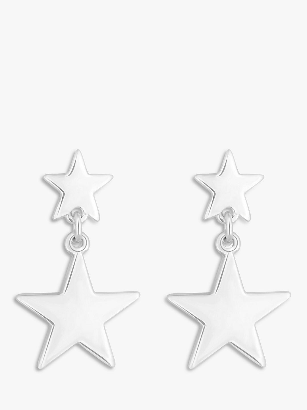 Simply Silver Sterling Silver 925 Double Star Drop Earrings, Silver