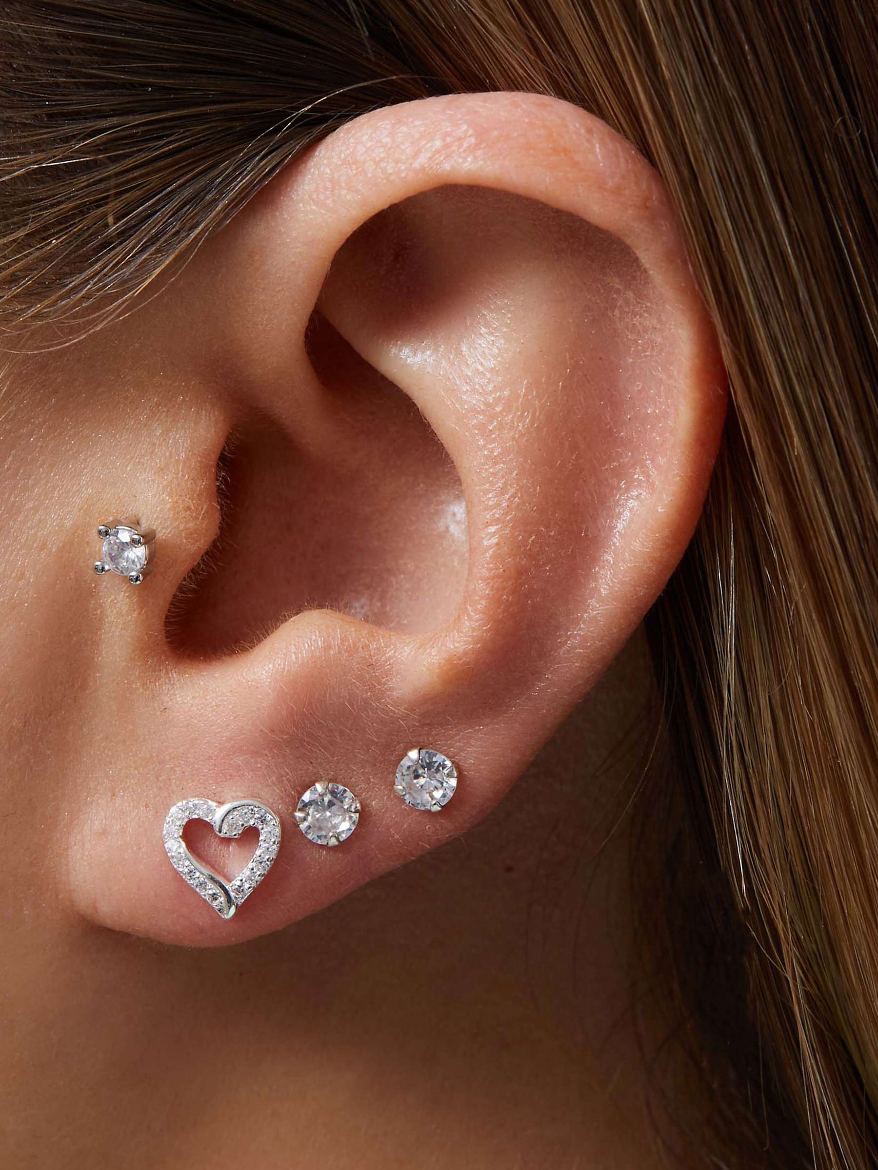 Buy Simply Silver Cubic Zirconia Heart Stud Earrings, Silver Online at johnlewis.com