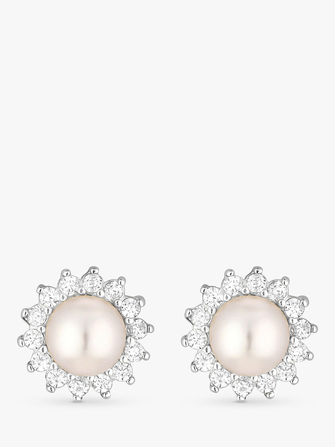 Simply Silver Freshwater Pearl and Cubic Zirconia Stud Earrings, Silver