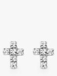Simply Silver Cubic Zirconia Cross Stud Earrings, Silver