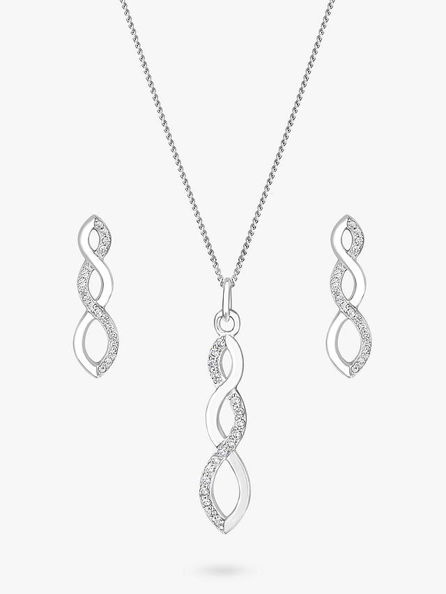 Simply Silver Sterling Silver 925 Cubic Zirconia Infinity Pendant Necklace & Stud Earrings Jewellery Set, Silver
