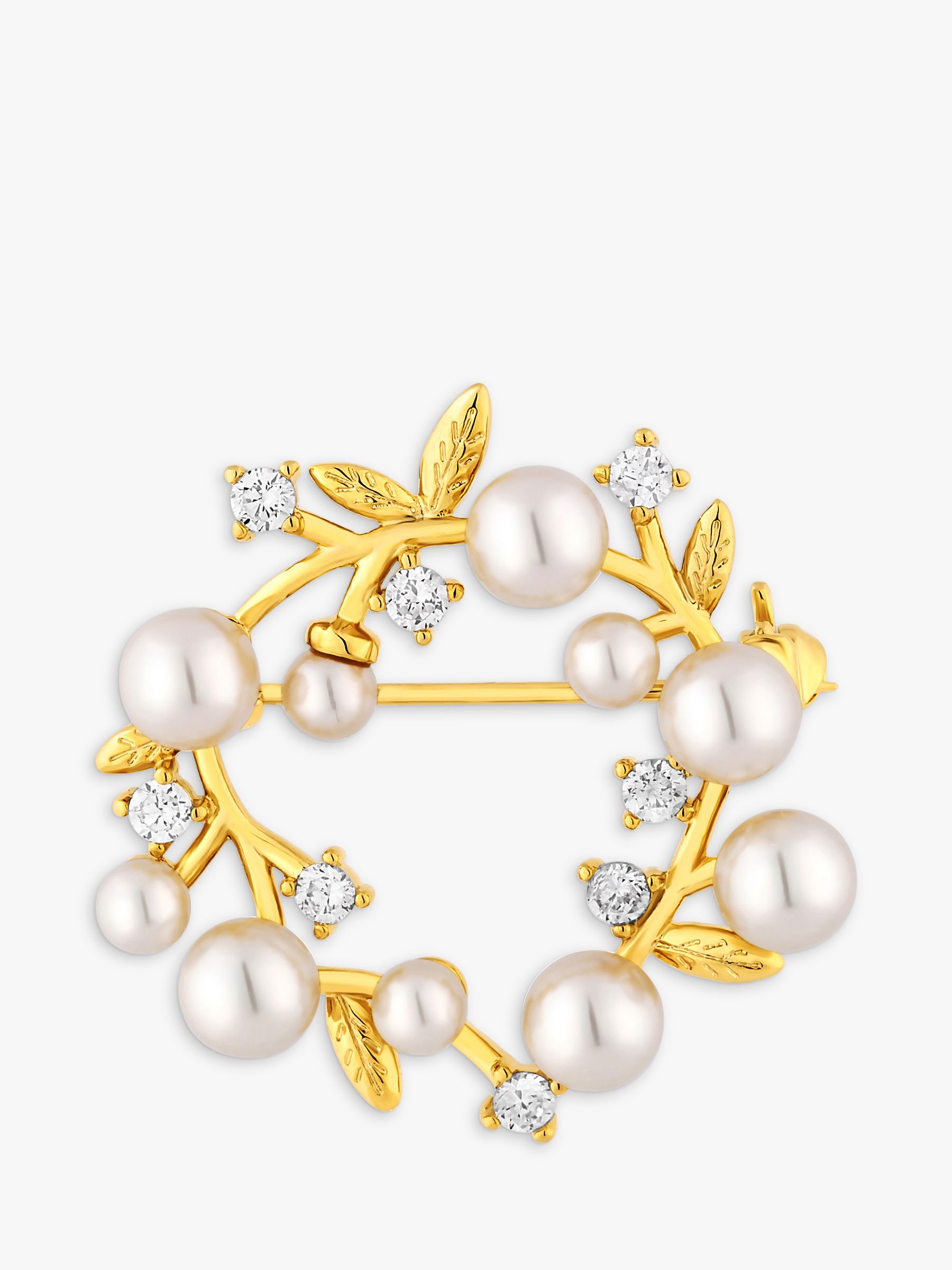 Buy Jon Richard Pearl and Cubic Zirconia Crystal Wreath Brooch, Gold Online at johnlewis.com