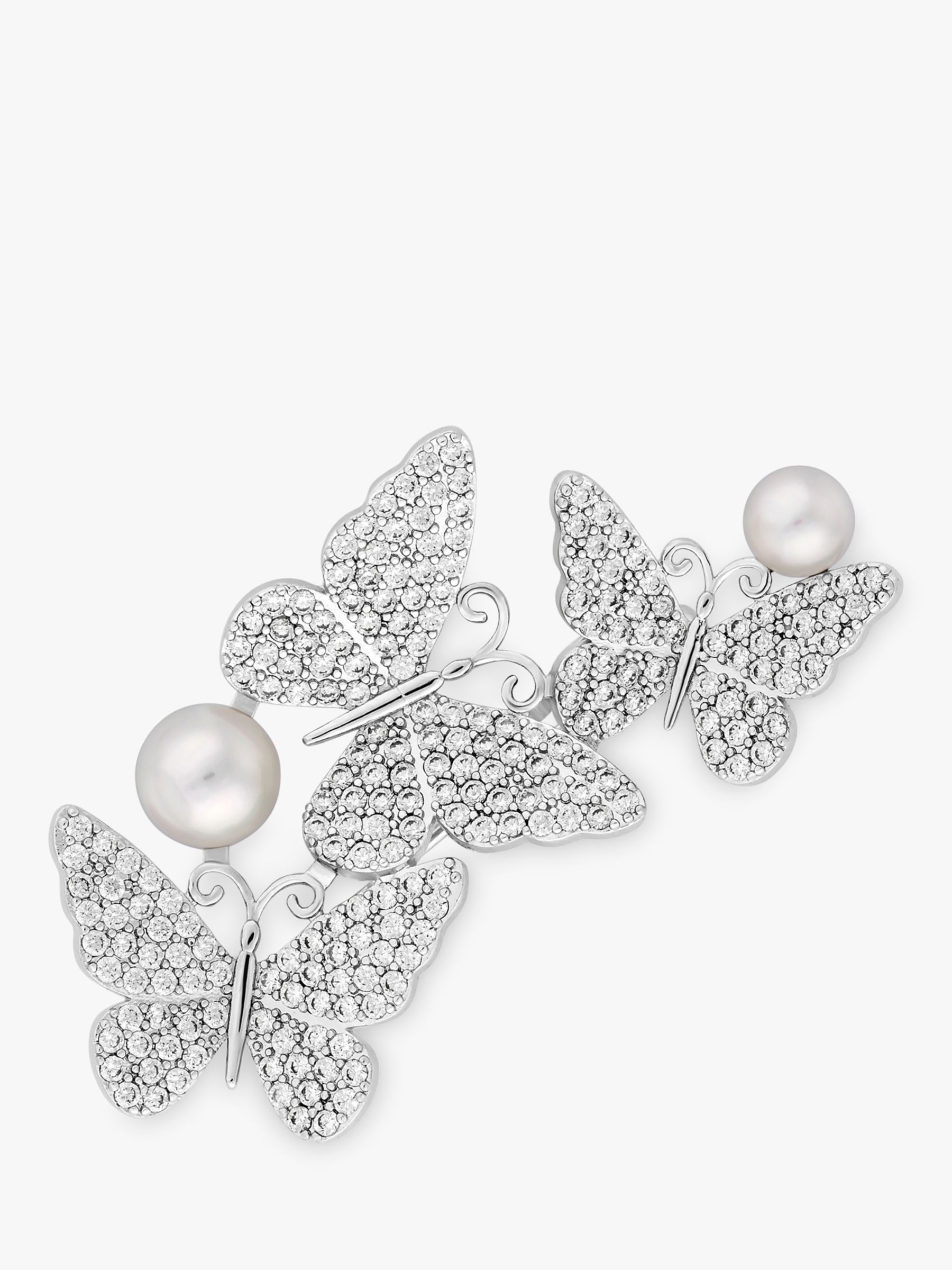 Jon Richard Crystal Pave Triple Glass Pearl Butterfly Brooch, Silver at ...