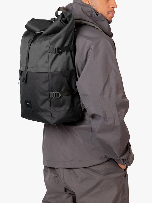Sandqvist Bernt Recycled Roll-Top Backpack, 20L, Black/Grey