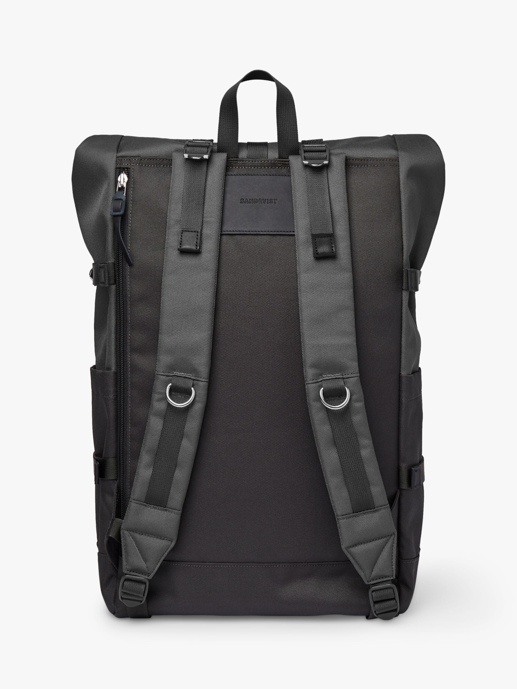 Sandqvist Bernt Recycled Roll-Top Backpack, 20L, Black/Grey at John ...