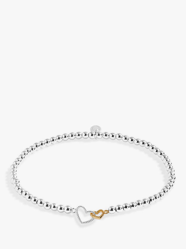Joma Jewellery A Little By Your Side Two Toned Heart Beaded Stretch Bracelet, Silver