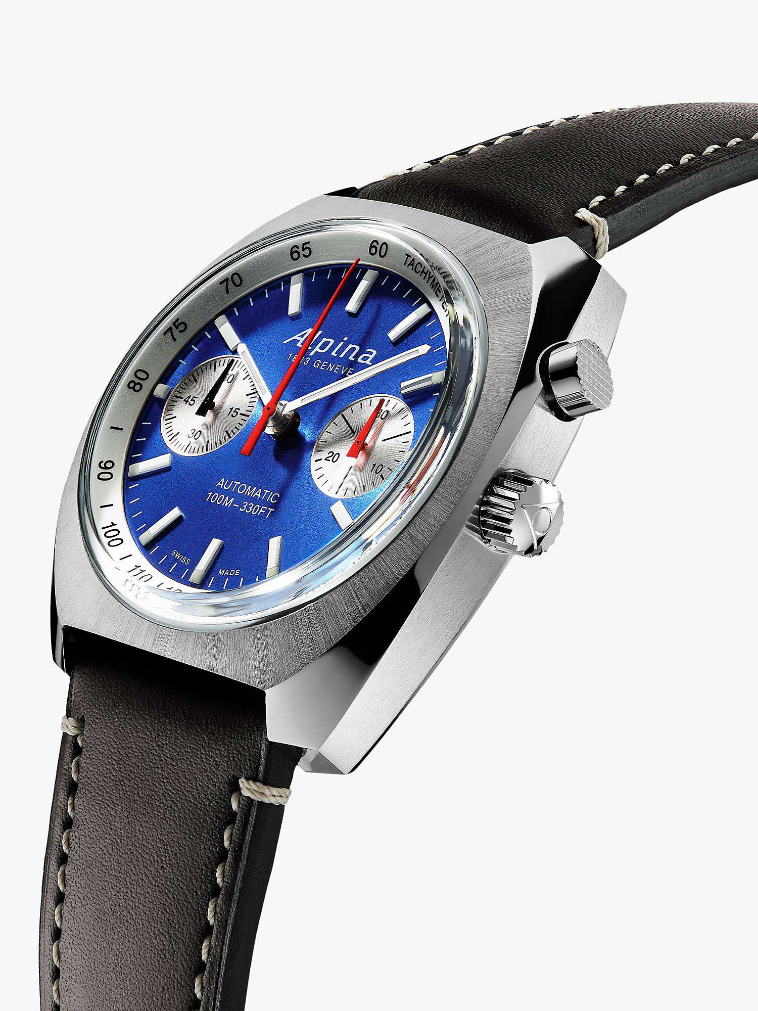 Buy Alpina AL-727LNS4H6 Unisex Startimer Pilot Heritage Chronograph Automatic Leather Strap Watch, Brown/Blue Online at johnlewis.com