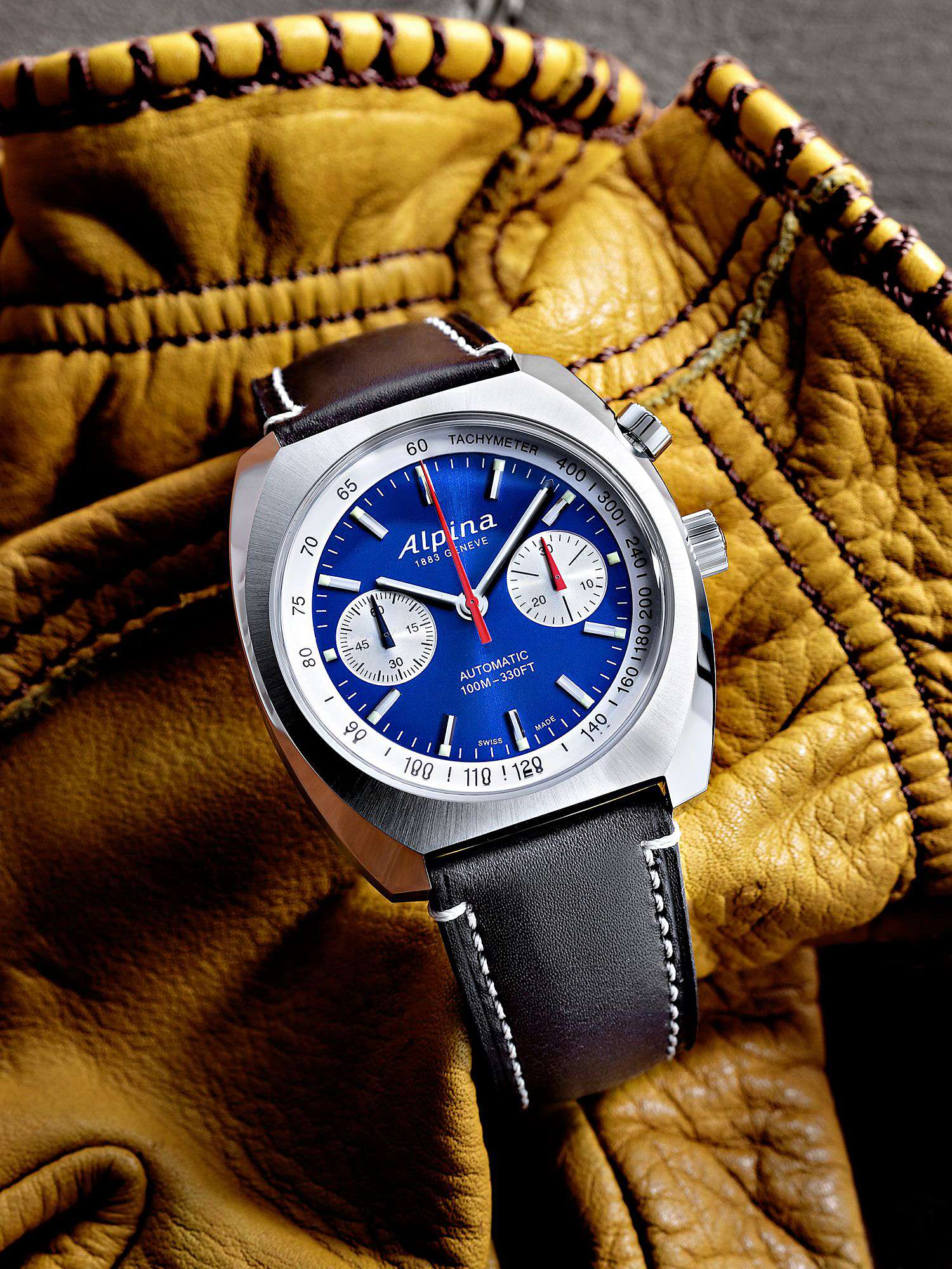 Buy Alpina AL-727LNS4H6 Unisex Startimer Pilot Heritage Chronograph Automatic Leather Strap Watch, Brown/Blue Online at johnlewis.com