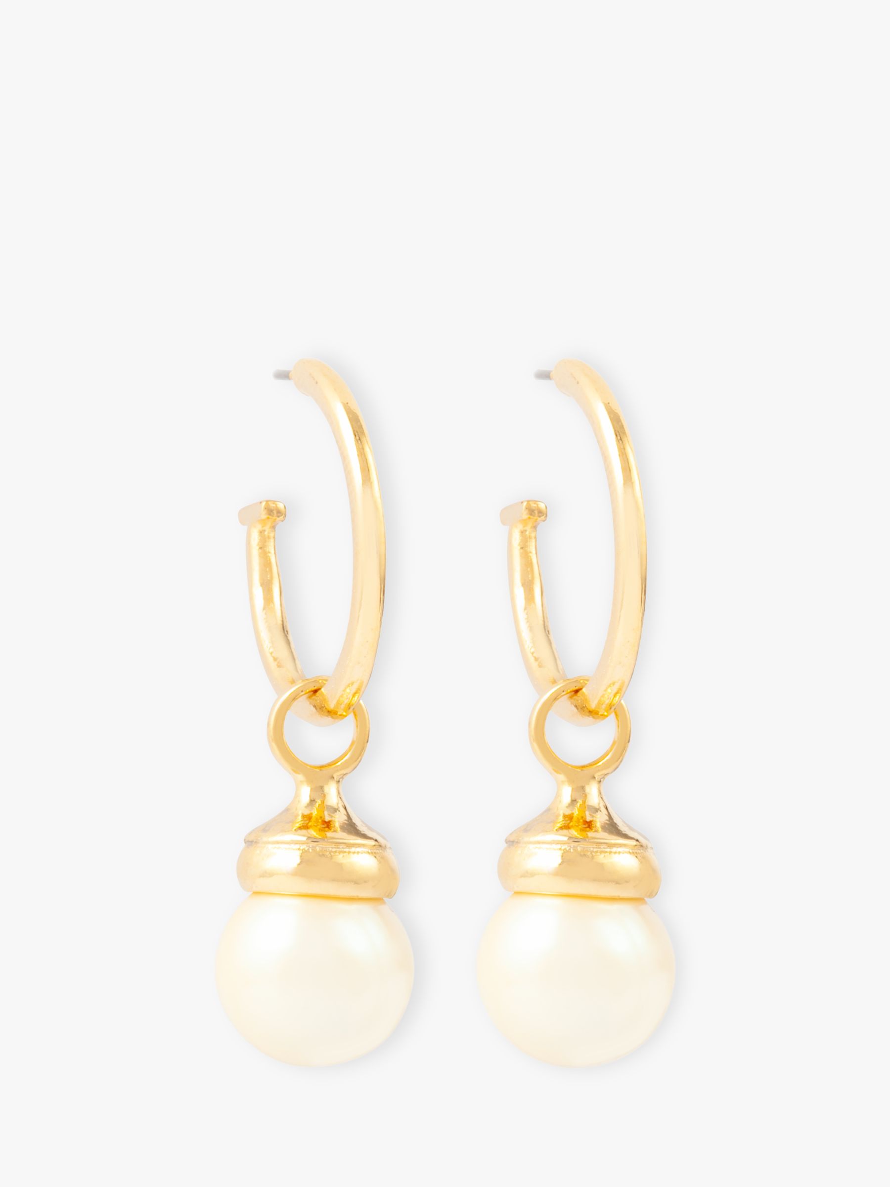 Gold, Cultured Pearl and Charm Hoop Earrings