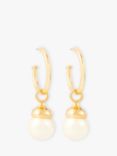 Susan Caplan Vintage Gold Plated Faux Pearl Charm Hoop Earrings, Dated Circa 1990s, Gold