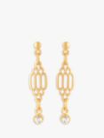 Susan Caplan Vintage Gold Plated Swarovski Crystal Ornate Drop Earrings, Dated Circa 1980s, Gold