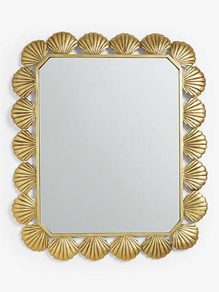John Lewis + Matthew Williamson Scallop Shell Rectangular Metal Wall Mirror, 72 x 58cm, Gold