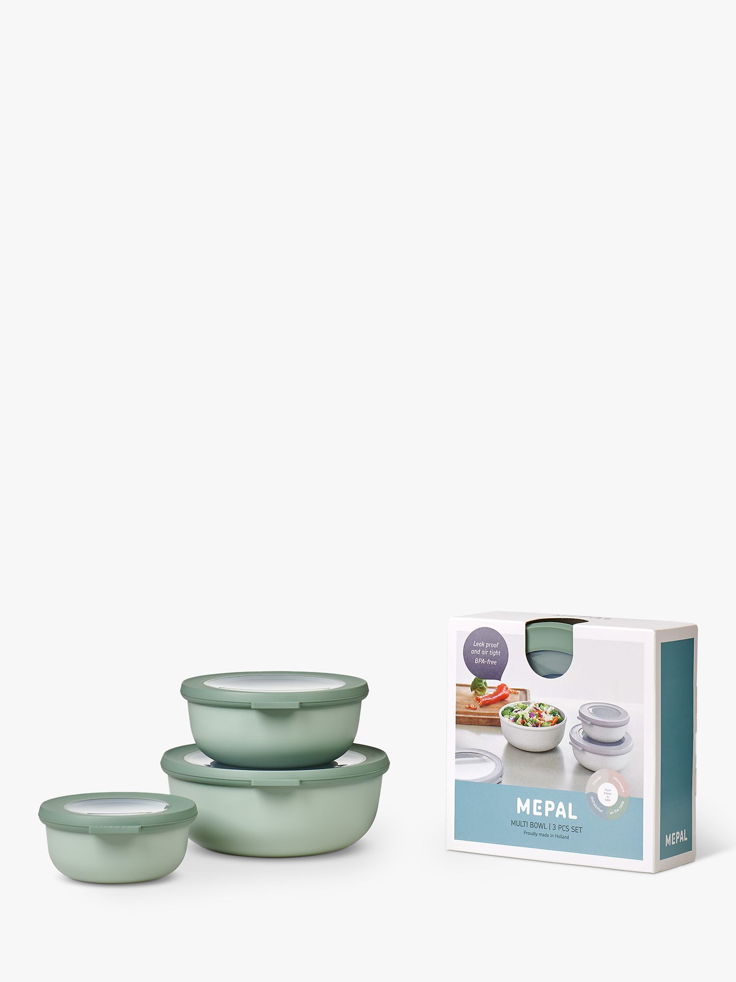 Mepal Cirqula Round Food Storage Bowls, Set of 3, Nordic Sage