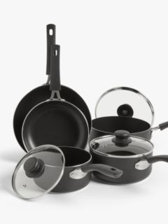 John Lewis & Partners 'The Pan' Aluminium Non-Stick Pan Set, 5 Piece, Cream